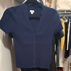 J. Crew Deep Blue Ribbed Button-Up Cardigan xs